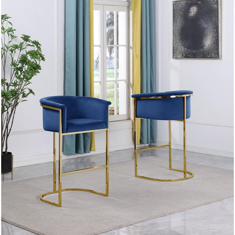 29'' Navy Blue Upholstered Barstool with Gold Base -Single - Best Quality Furniture