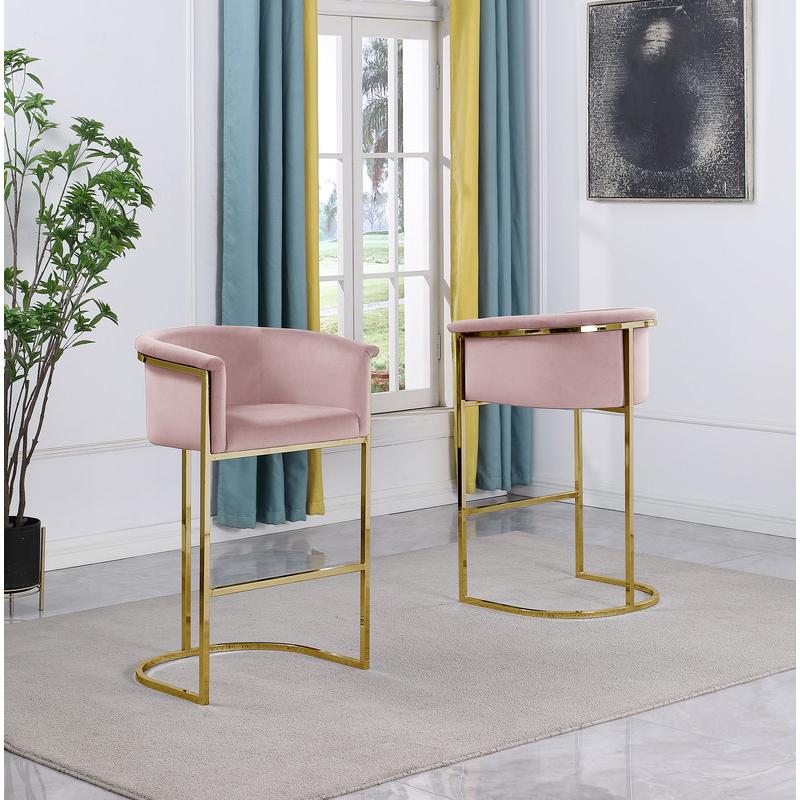 29'' Pink Upholstered Barstool with Gold Base -Single - Best Quality Furniture