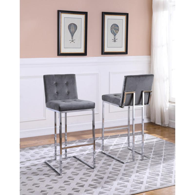 27'' Tufted Velvet Upholstered Bar Stool in Dark Grey (Set of 2) - Best Quality Furniture