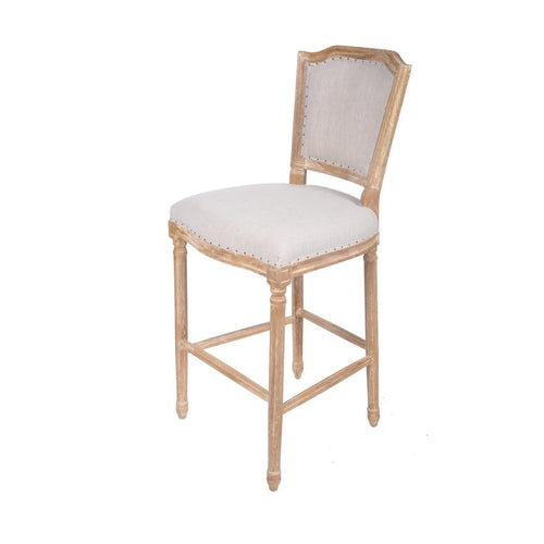 Uph. Metallic White Bar Stool Solid Oak Woven Fabric - Single - Best Quality Furniture