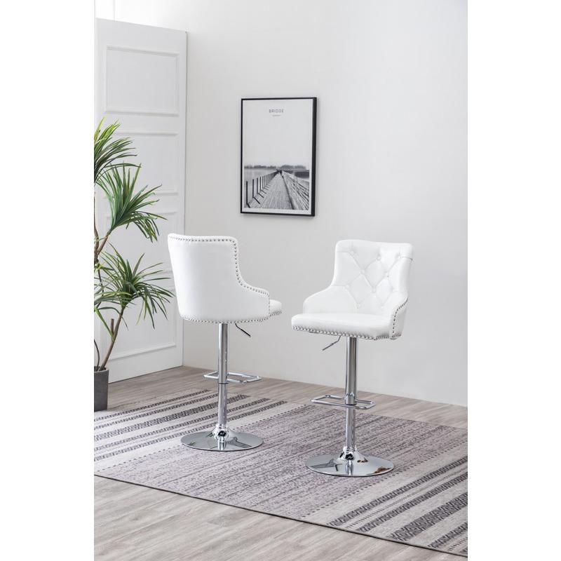 Faux Leather Adjustable Bar Stool in White, Set of 2, White - Best Quality Furniture