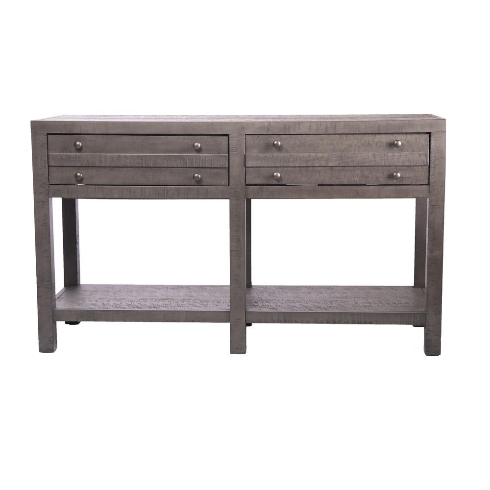 Rustic Style Console Table with Shelf and 2-Drawer Storage, Rustic Dark Grey - Best Quality Furniture