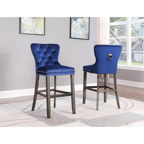 24'' Tufted Velvet Upholstered Bar stool in Oceanic Blue, Set of 2, Oceanic Blue - Best Quality Furniture