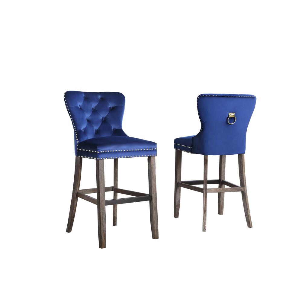 24'' Tufted Velvet Upholstered Bar stool in Oceanic Blue, Set of 2, Oceanic Blue - Best Quality Furniture