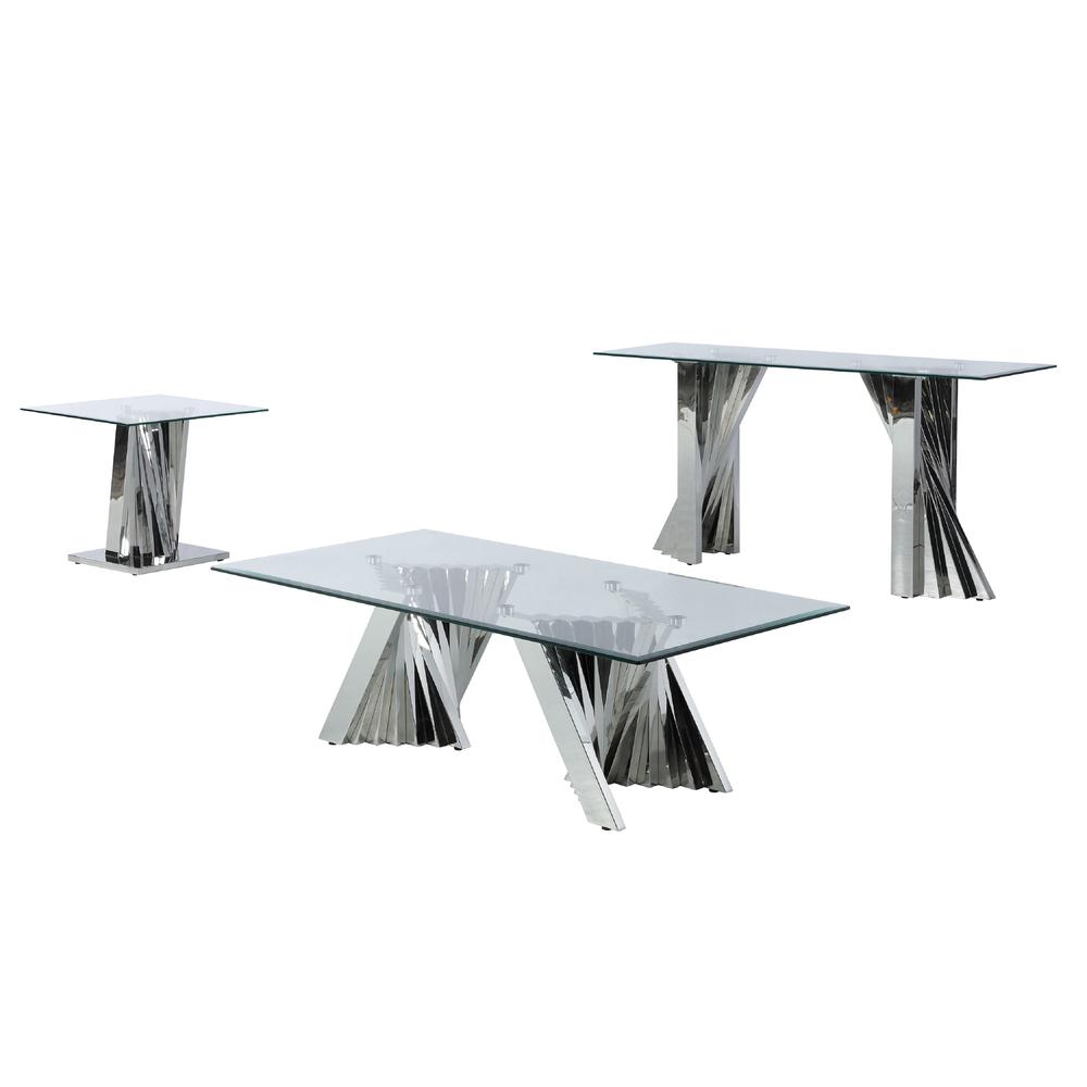 Glass Coffee Table Sets: Coffee Table, End Table, Console Table with Stainless Steel Base - Best Quality Furniture