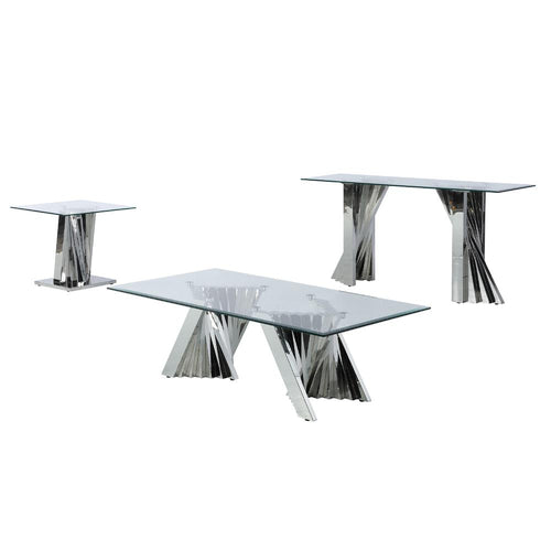 Glass Coffee Table Sets: Coffee Table, End Table, Console Table with Stainless Steel Base - Best Quality Furniture
