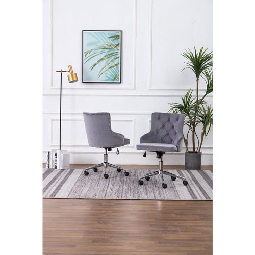 Tufted Velvet Upholstered Office Chair in Dark Grey - Single - Best Quality Furniture