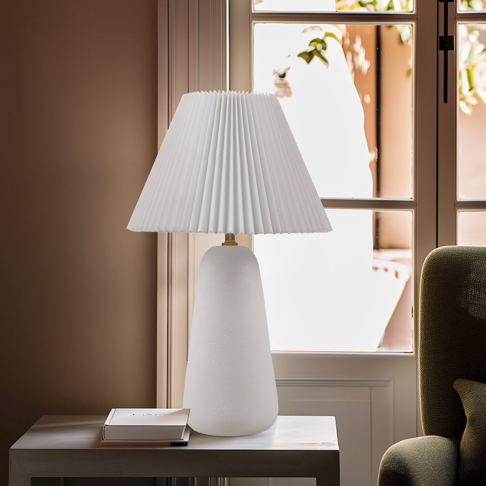Textured Ceramic Table Lamp with Fluted Fabric Shade - INK+IVY