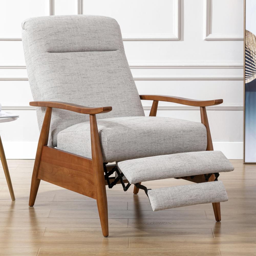 Terni Wood Arm Push Back Recliner in Performance Fabric - Sea Oat - Comfort Pointe