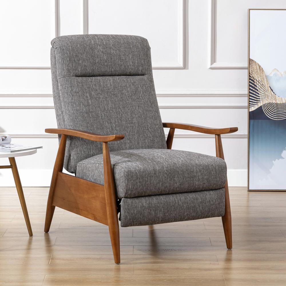 Terni Wood Arm Push Back Recliner in Performance Fabric - Ashen Grey - Comfort Pointe