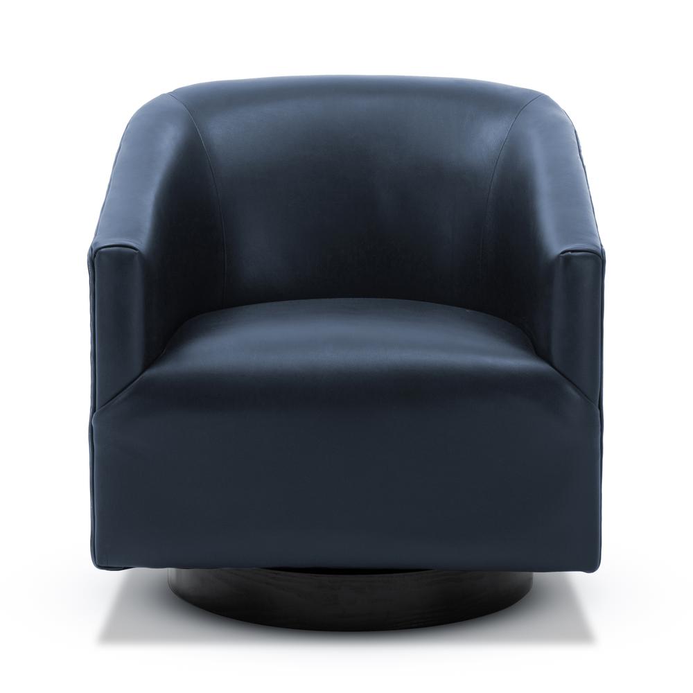 Gaven Midnight Blue Wood Base Swivel Chair - Comfort Pointe