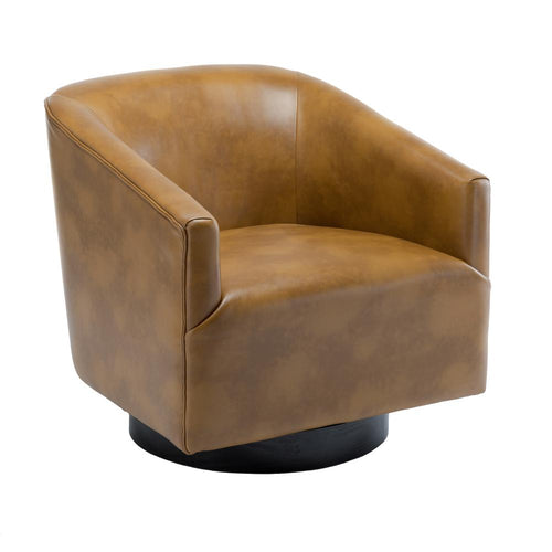 Gaven Camel Wood Base Swivel Chair - Comfort Pointe