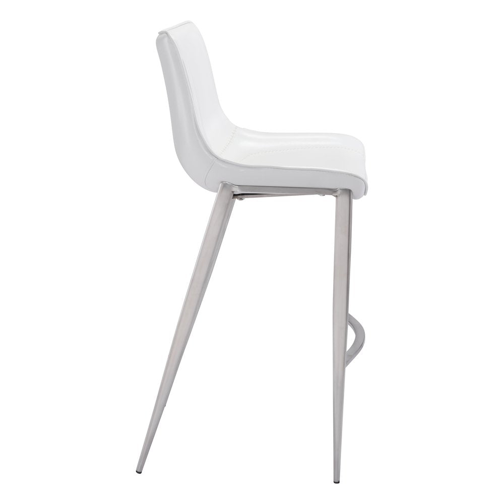 Magnus Barstool (Set of 2) White & Silver - ZUO