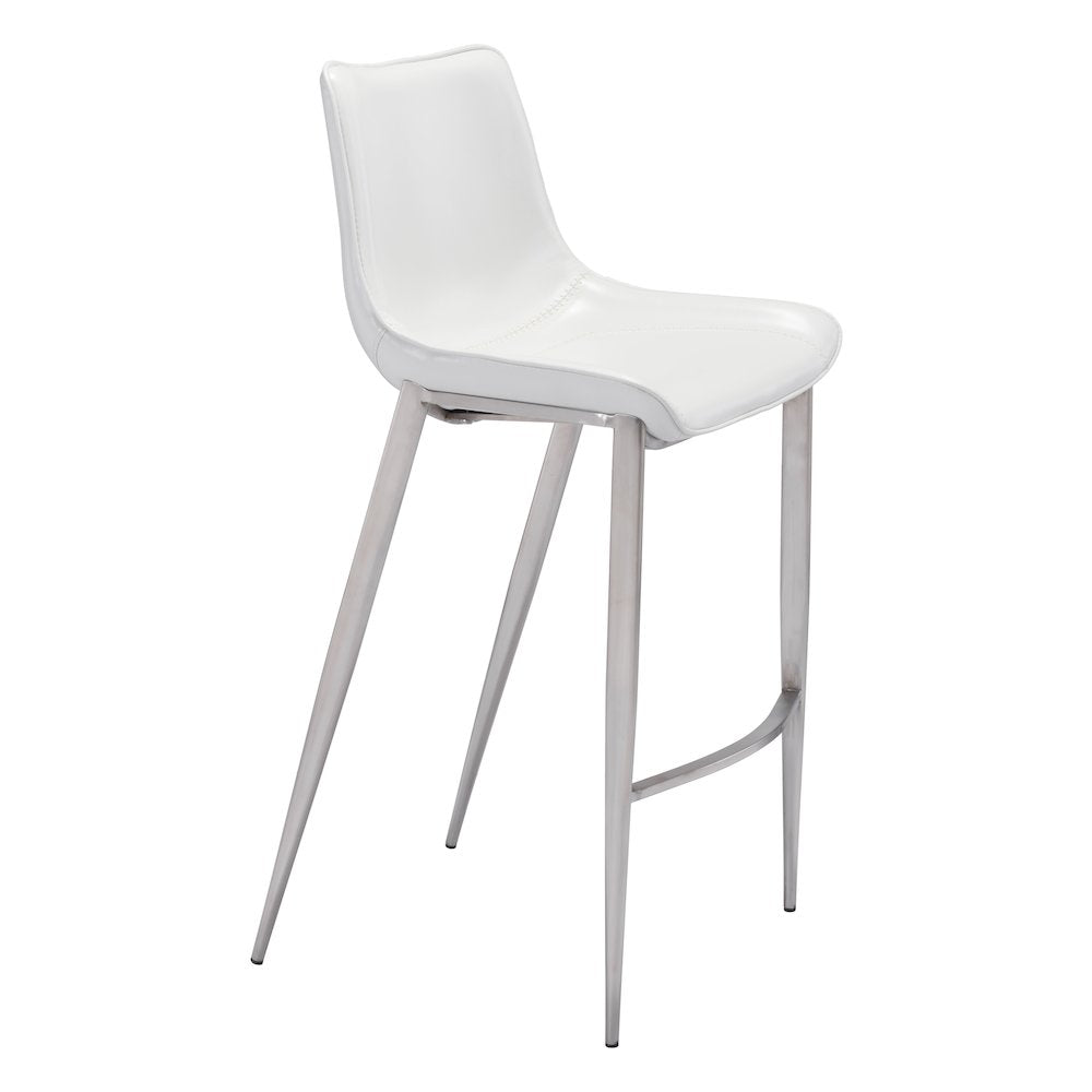 Magnus Barstool (Set of 2) White & Silver - ZUO