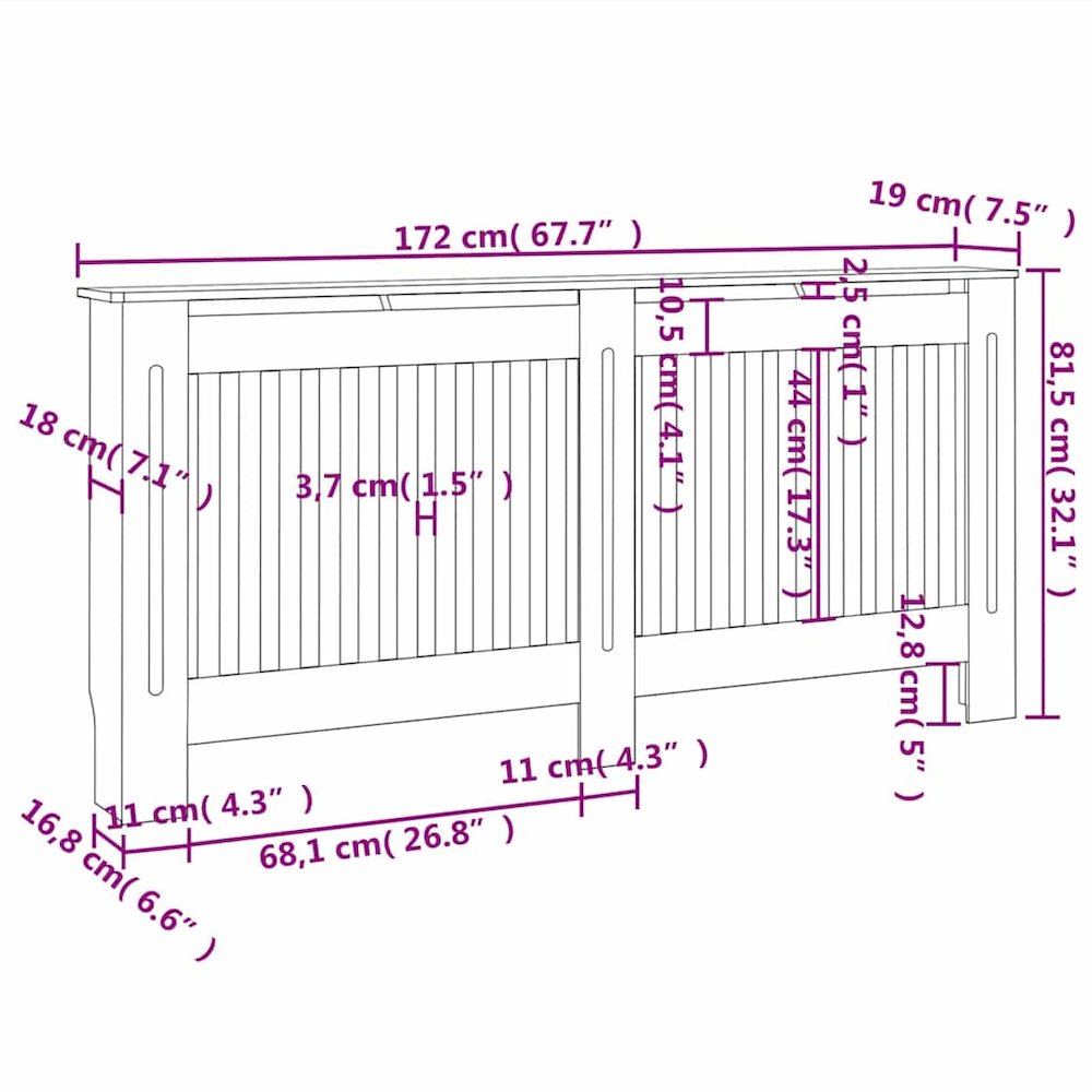 vidaXL Radiator Cover White MDF 67.7