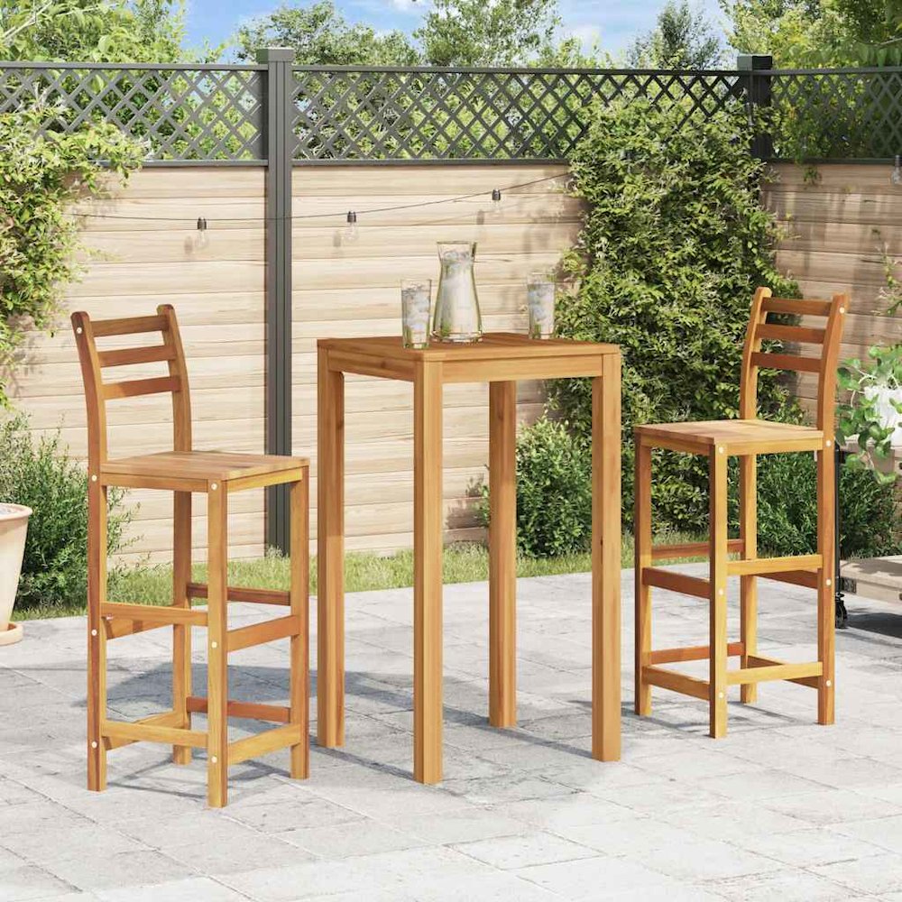 Bar Chair Set of 2 Natural Wood Solid Acacia Wood Large - vidaXL
