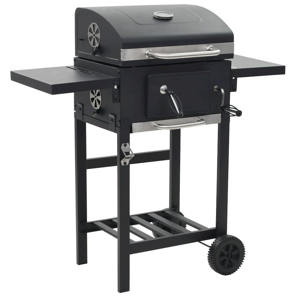 vidaXL Charcoal-Fueled BBQ Grill with Bottom Shelf Black, 44280