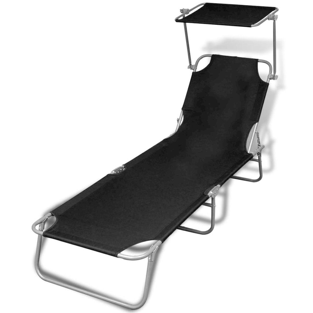 Sun Lounger Black Powder-Coated Steel, Polyester Standard - vidaXL