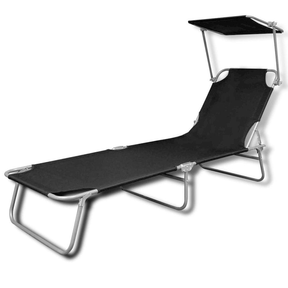 Sun Lounger Black Powder-Coated Steel, Polyester Standard - vidaXL