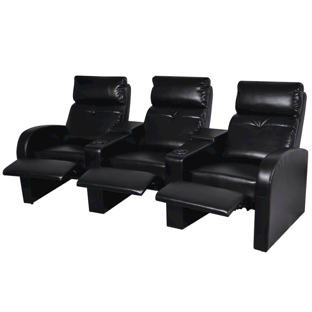 Recliner Sofa Black Faux Leather 3-seater Adjustable Footrests - vidaXL