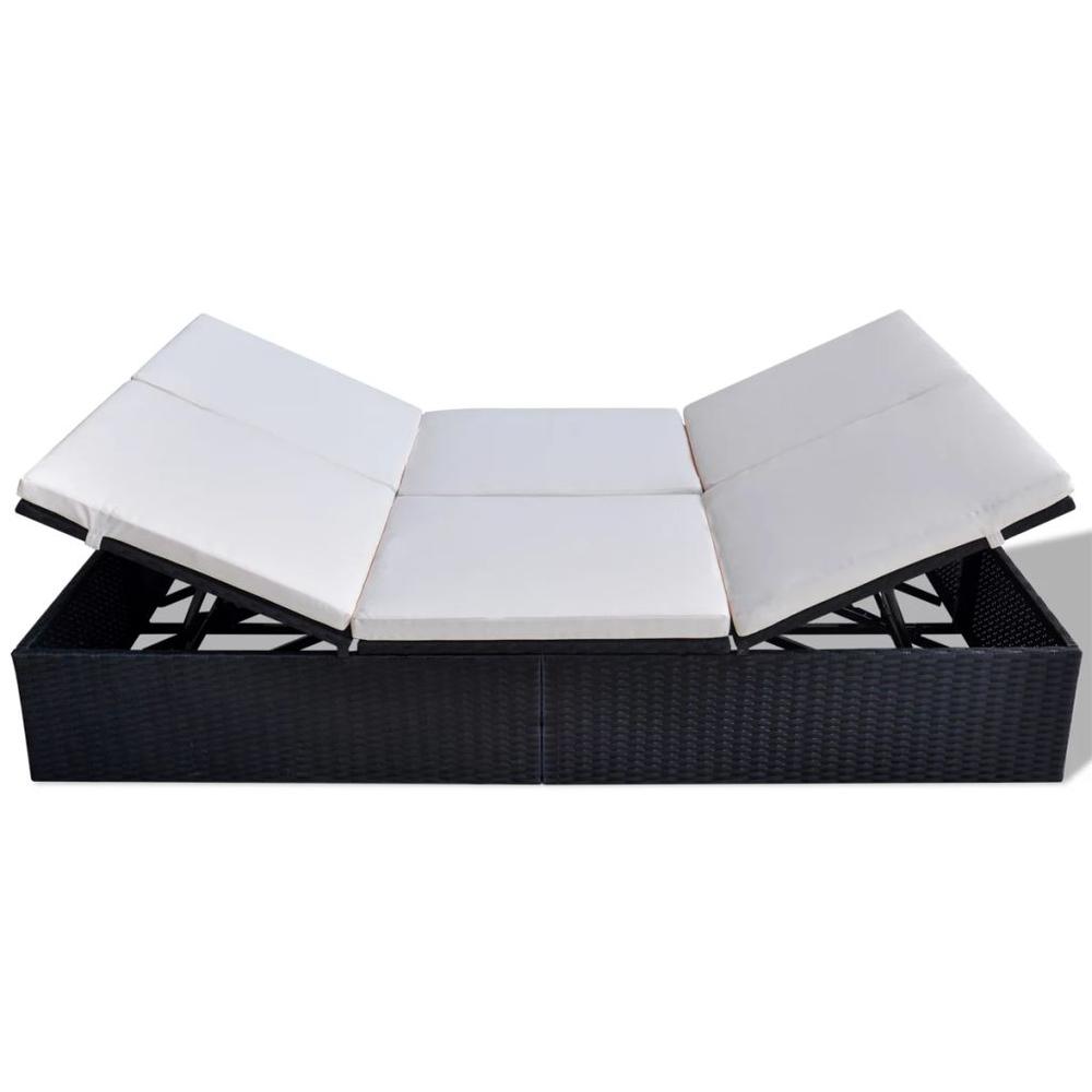 vidaXL Double Sun Lounger with Cushion Poly Rattan Black, 41787