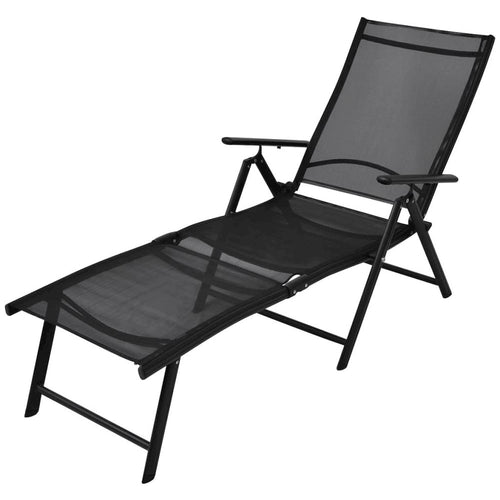 Sun Lounger Black Aluminum Large Foldable Folding Sun Lounger - vidaXL