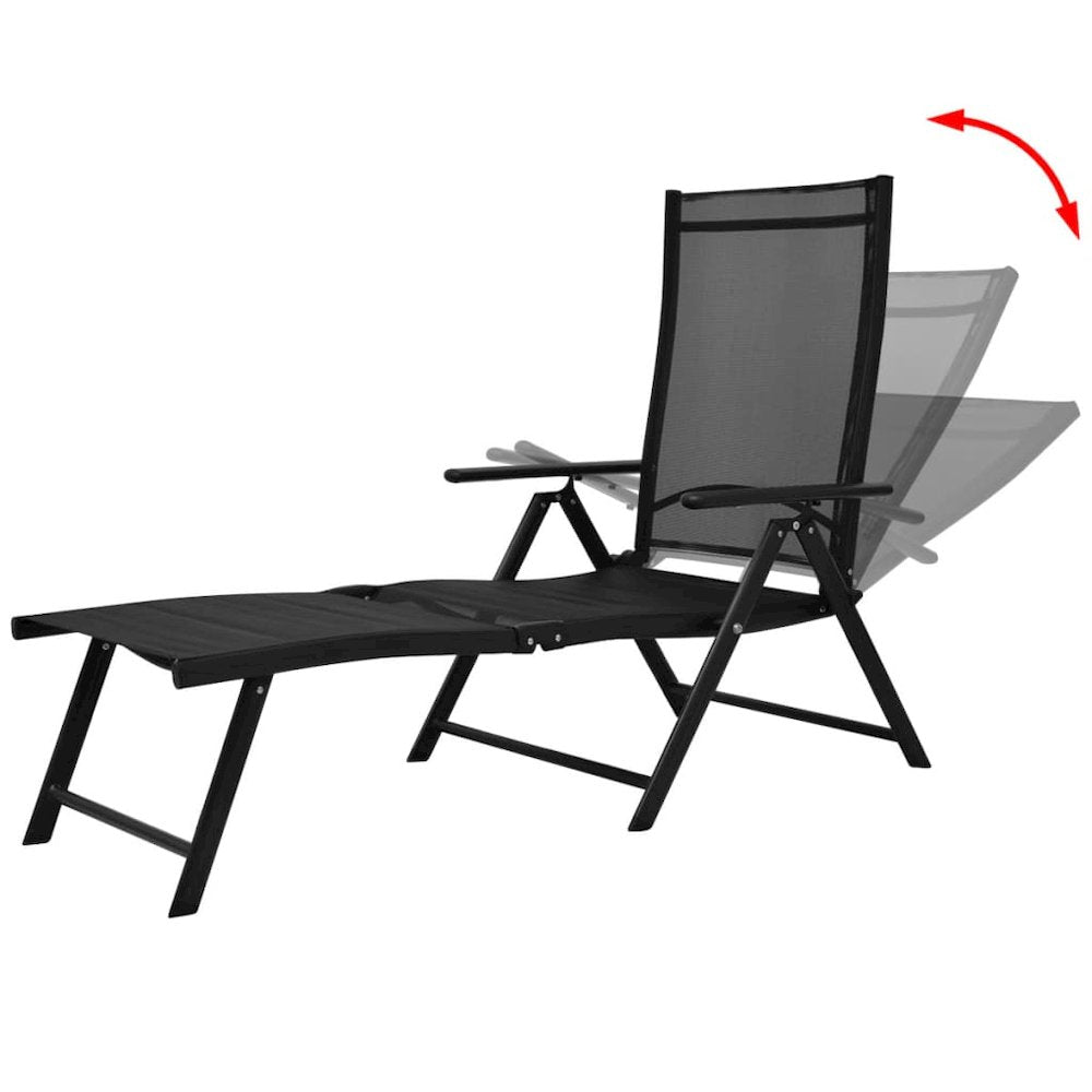 Sun Lounger Black Aluminum Large Foldable Folding Sun Lounger - vidaXL