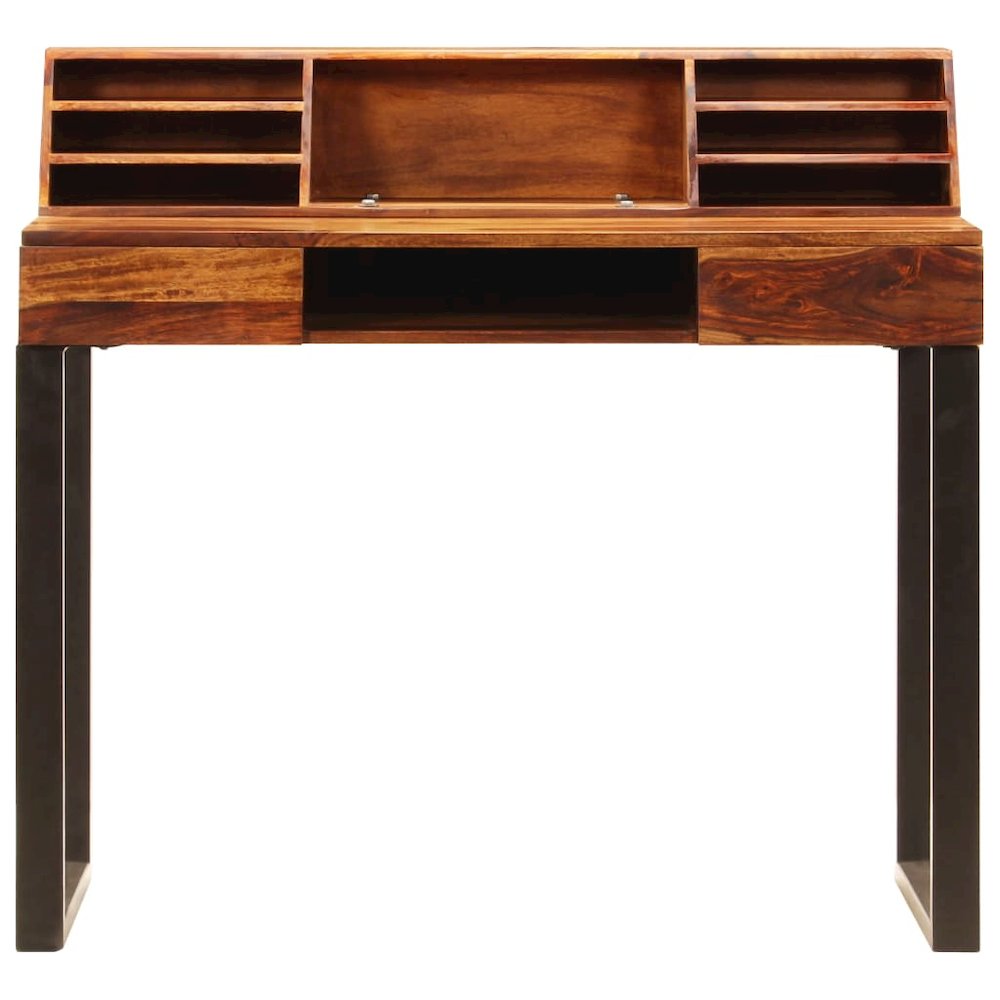 Desk Natural Wood Solid Sheesham Wood and Powder Coated Steel - vidaXL