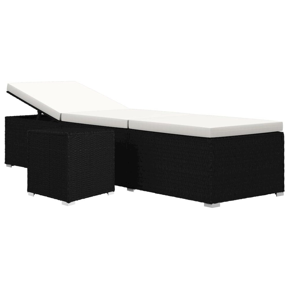 Sun Lounger Black rattan and cream white cushion - vidaXL