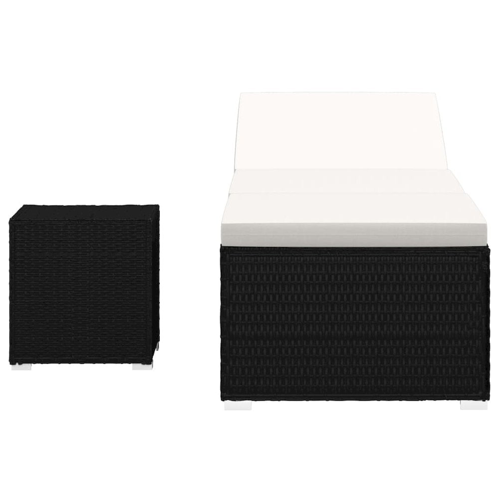 Sun Lounger Black rattan and cream white cushion - vidaXL