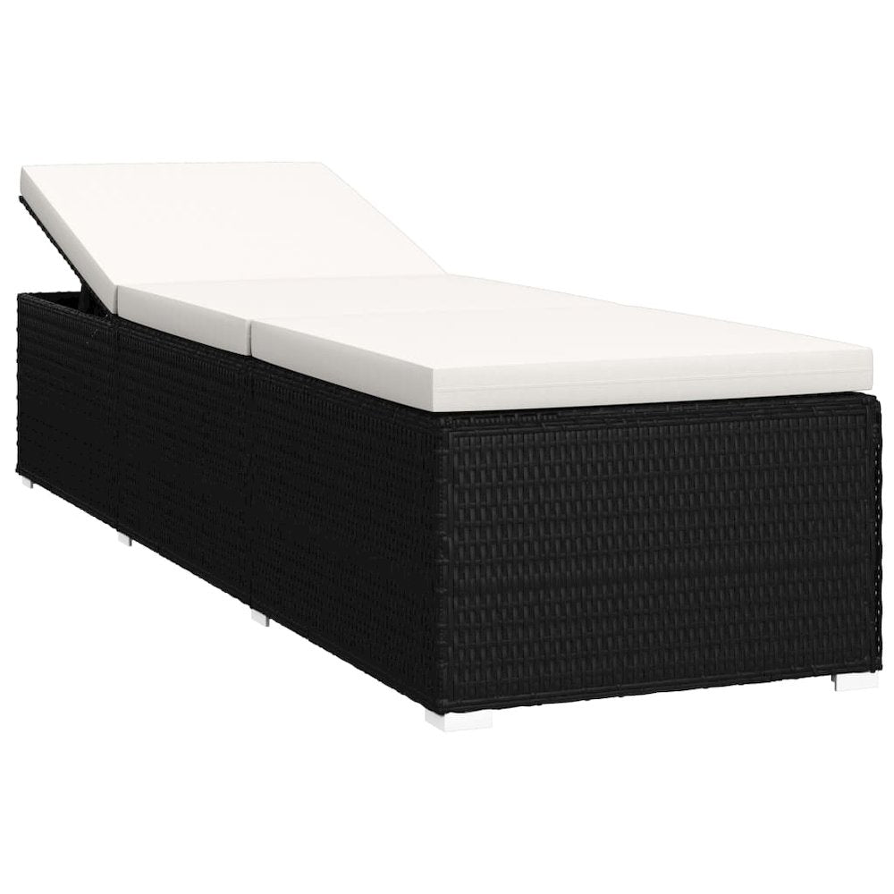 Sun Lounger Black rattan and cream white cushion - vidaXL