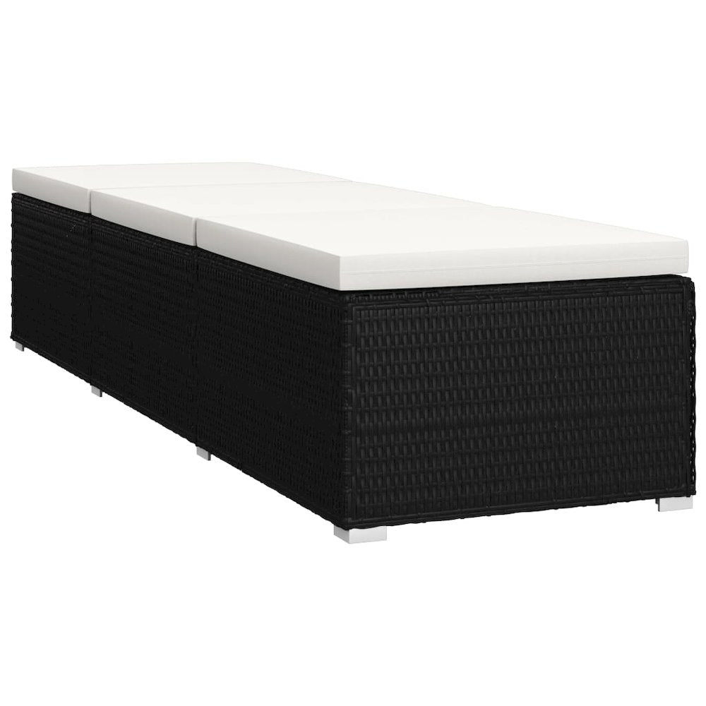 Sun Lounger Black rattan and cream white cushion - vidaXL