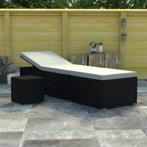Sun Lounger Black rattan and cream white cushion - vidaXL