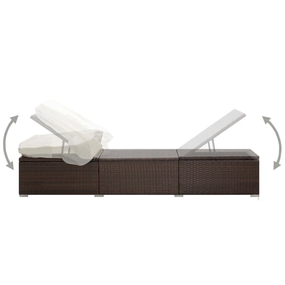 Sun Lounger Brown rattan and cream white cushion - vidaXL