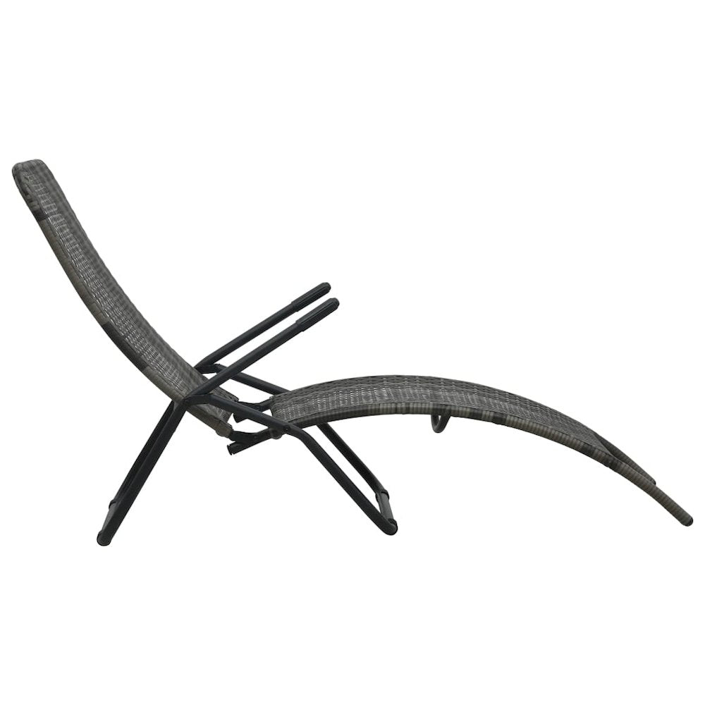 Sun Lounger Grey Made of PE rattan and powder-coated steel - vidaXL