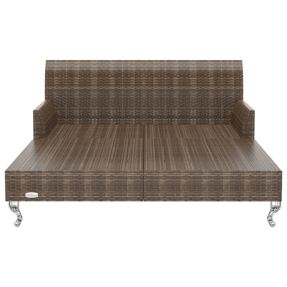 Sun Lounger Brown and Cream Poly Rattan, Powder-Coated Steel, Fabric - vidaXL