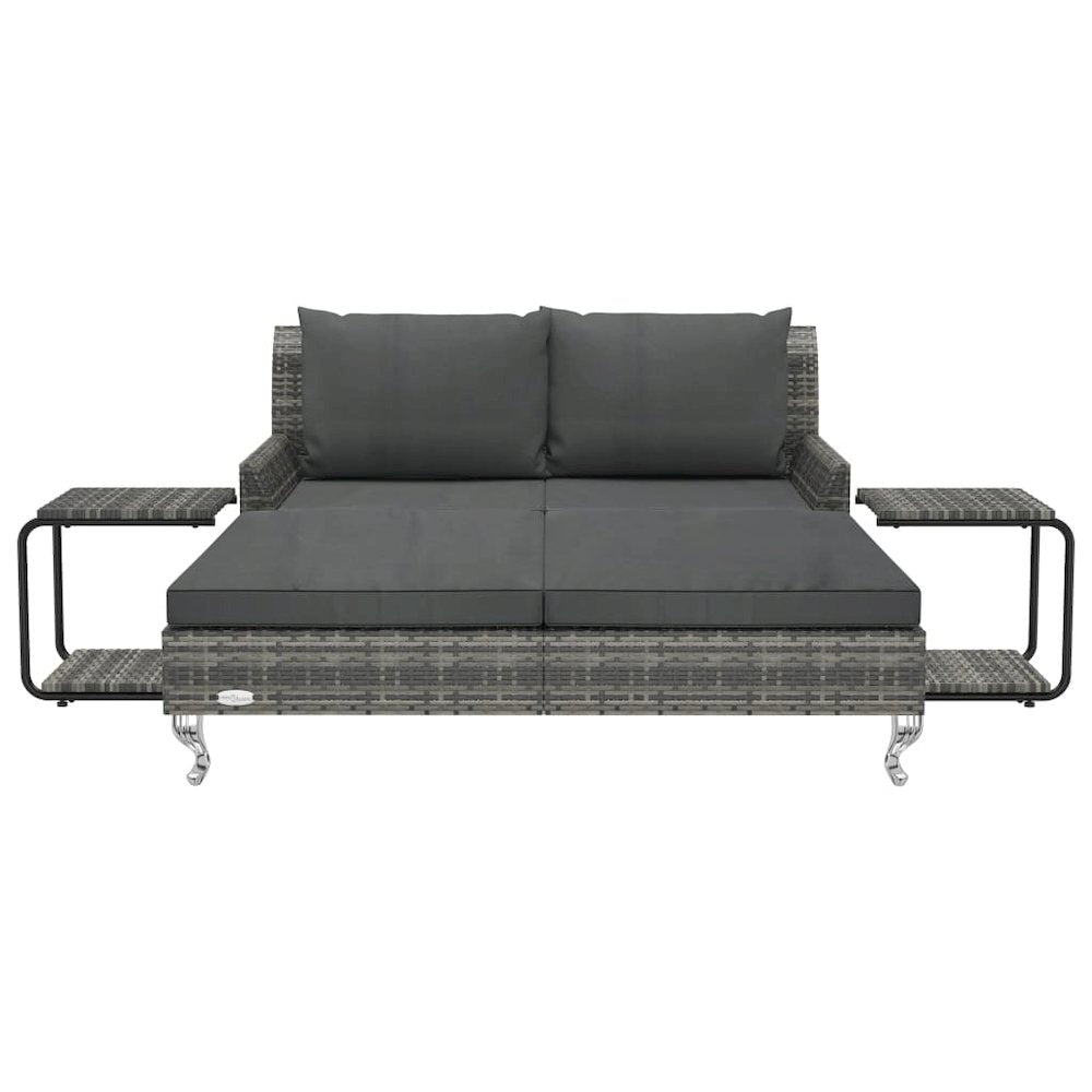 Sun Lounger Grey Rattan and Dark Grey Cushion - vidaXL