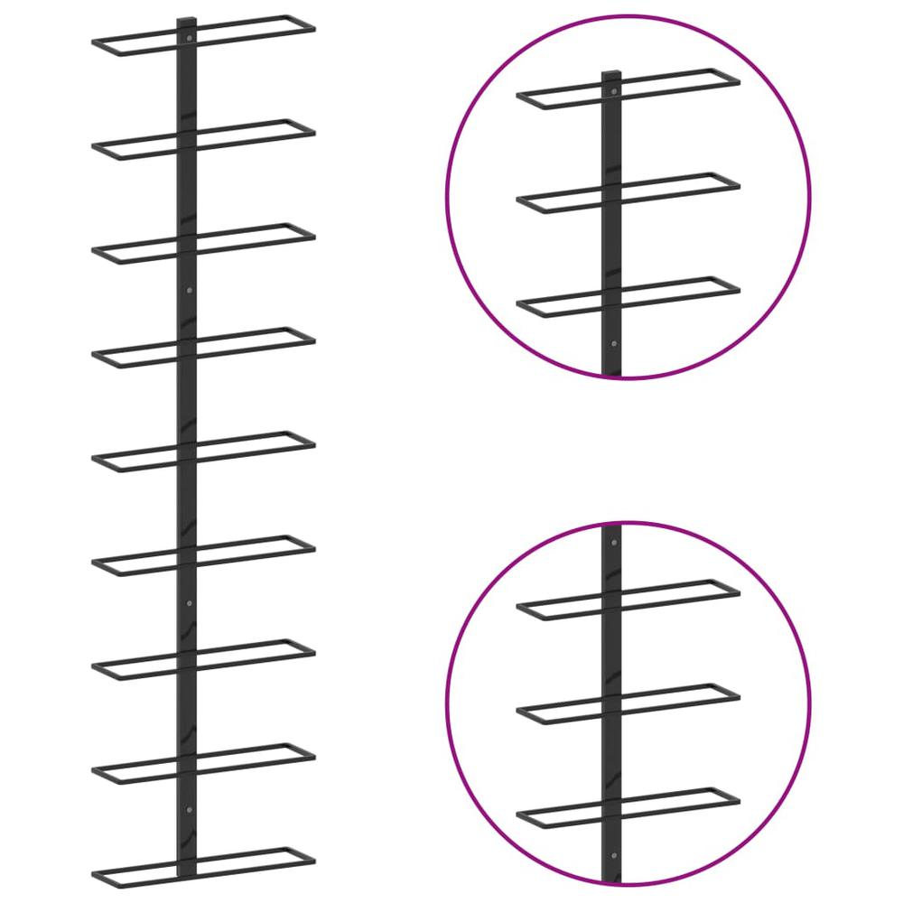 Wall-mounted Wine Rack for 9 Bottles Black Iron - vidaXL