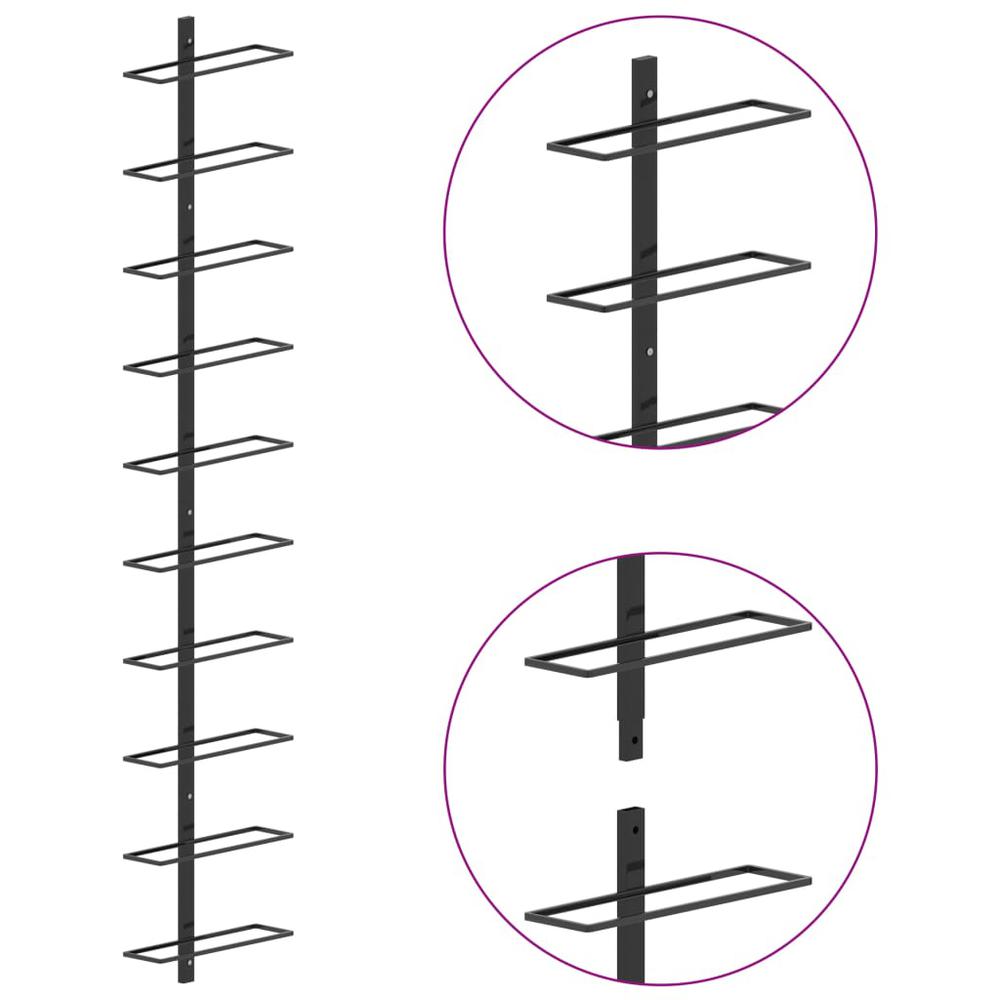 Wall-mounted Wine Rack for 10 Bottles Black Metal - vidaXL