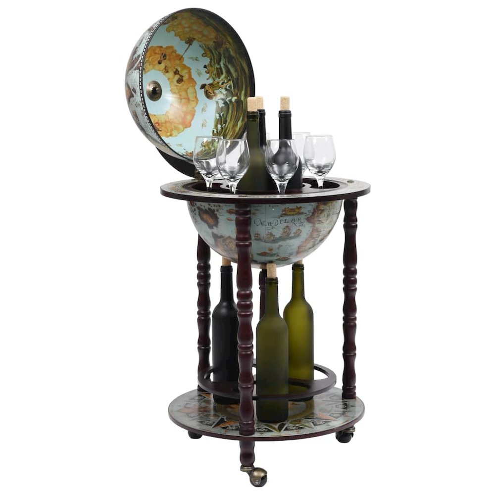 Globe Bar Wine Stand Eucalyptus Wood Blue - vidaXL