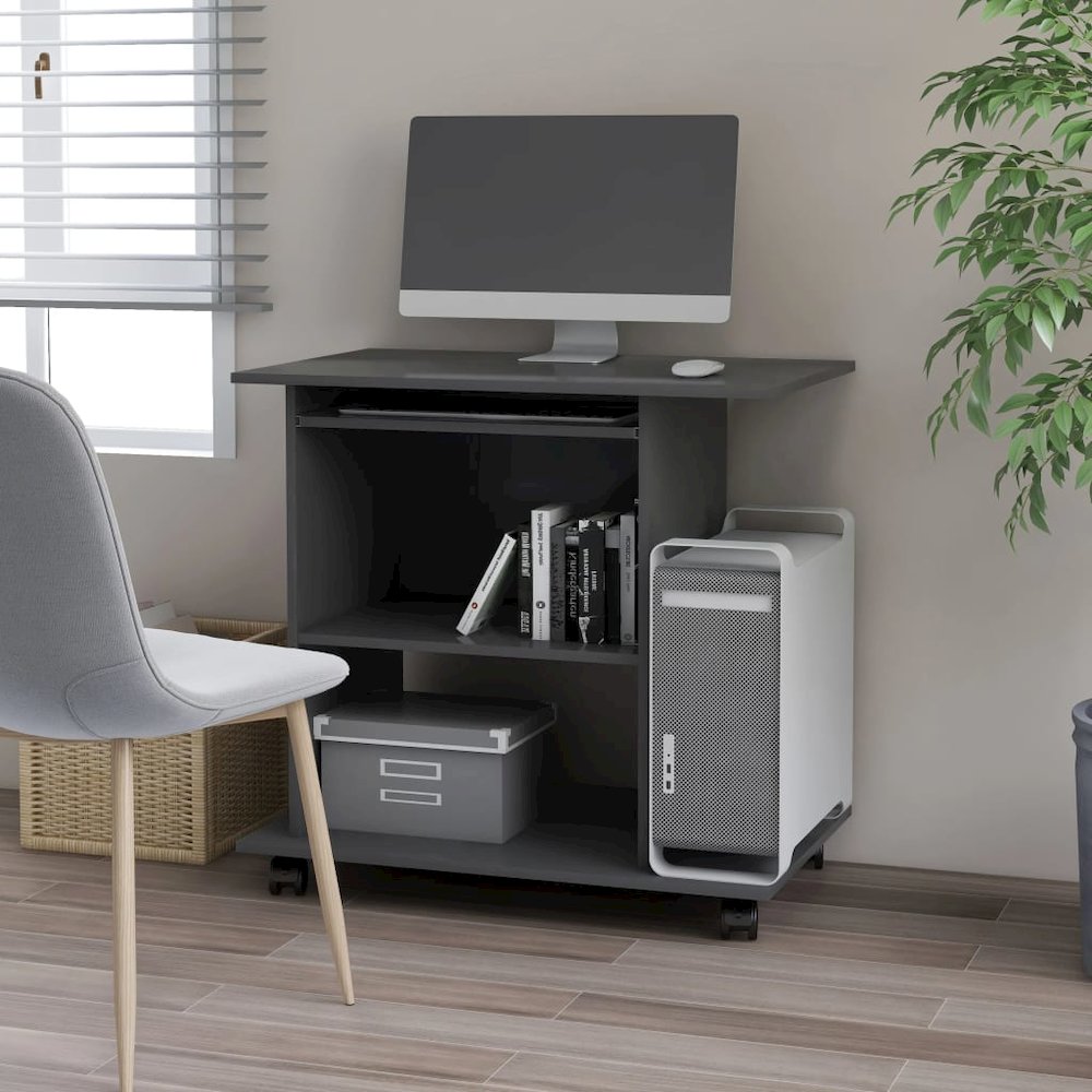 Computer Desk Gray Engineered wood Compact Sliding Components - vidaXL