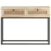 Console Table Bleached wood, natural cane, black steel - vidaXL