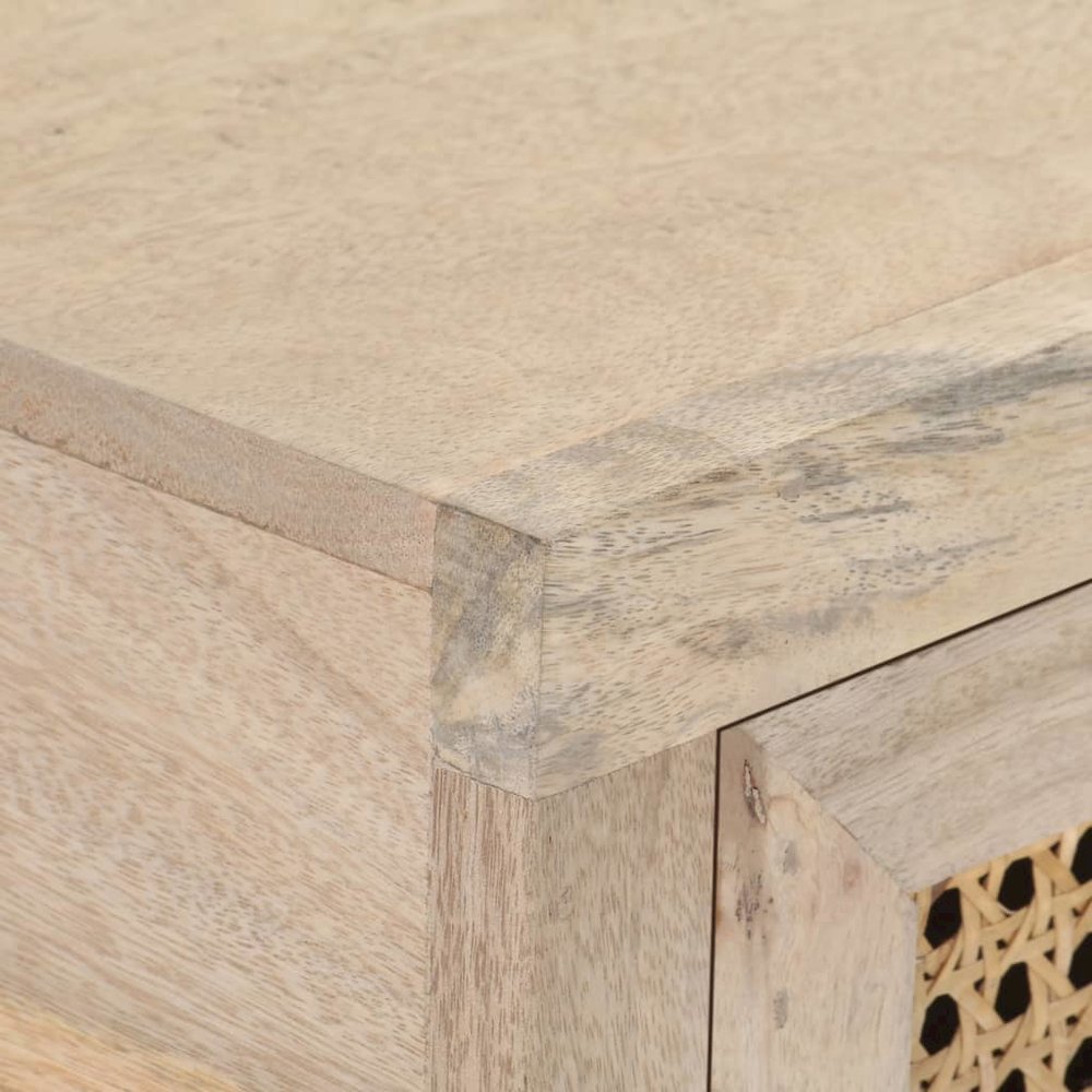 Console Table Bleached wood, natural cane, black steel - vidaXL