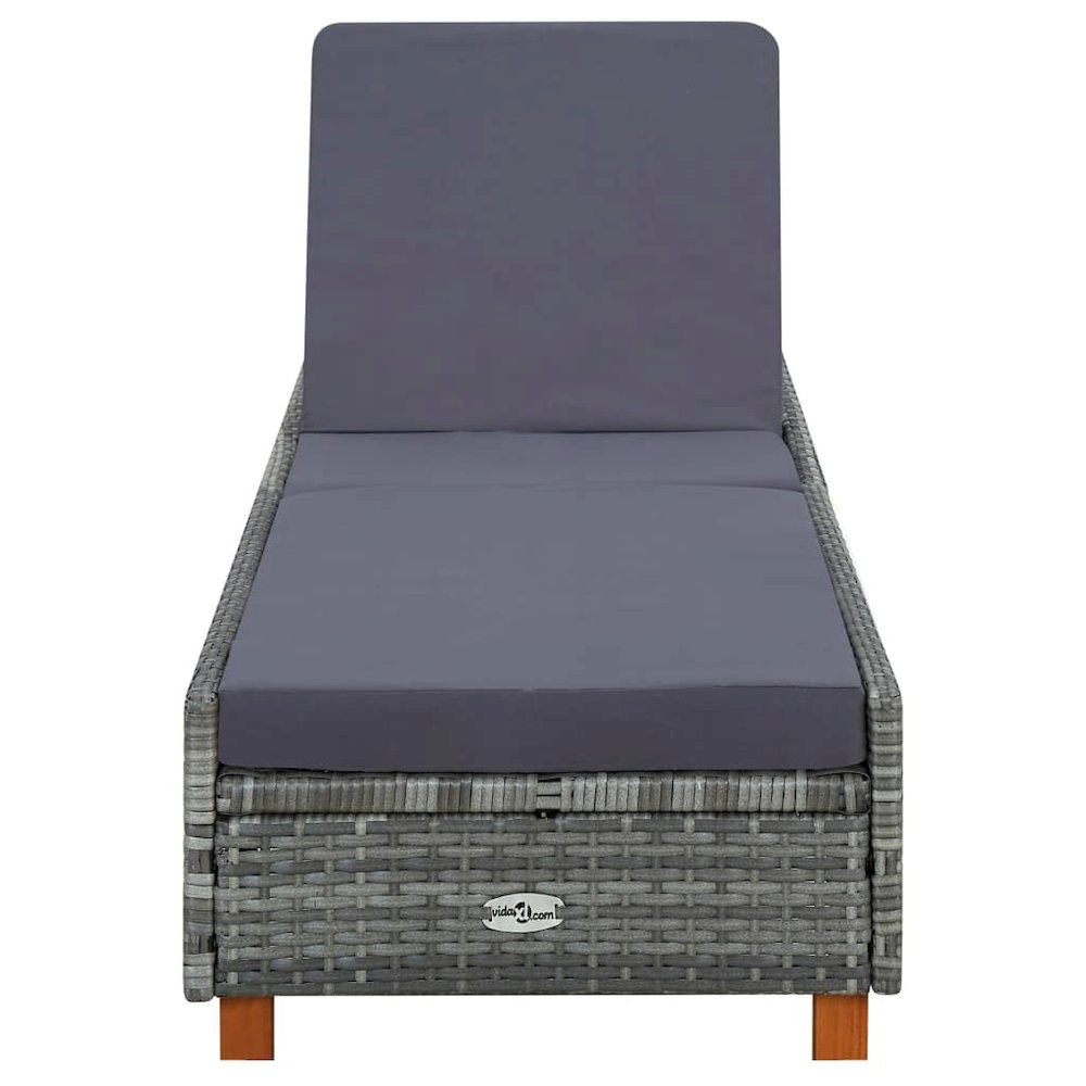 Sunbed Grey PE Rattan Standard Adjustable Armrests Sunbed - vidaXL