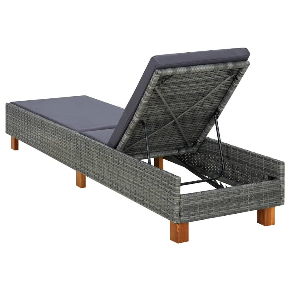 Sunbed Grey PE Rattan Standard Adjustable Armrests Sunbed - vidaXL
