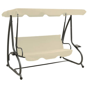 Swing Bench Sand white PVC-coated fabric, powder-coated steel Large - vidaXL