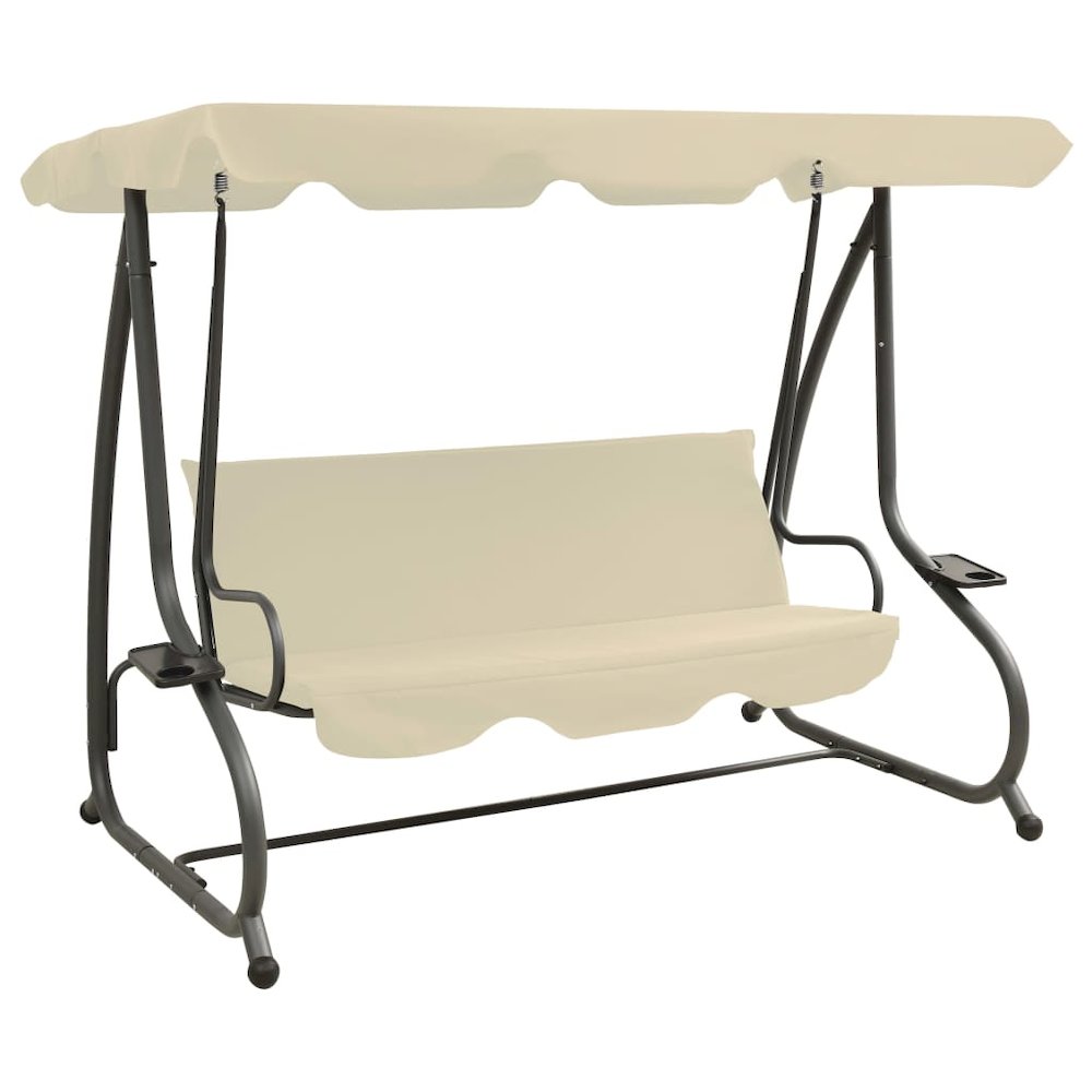 Swing Bench Sand white PVC-coated fabric, powder-coated steel Large - vidaXL