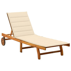 Sunlounger Brown with cream cushion Solid Acacia wood Standard - vidaXL