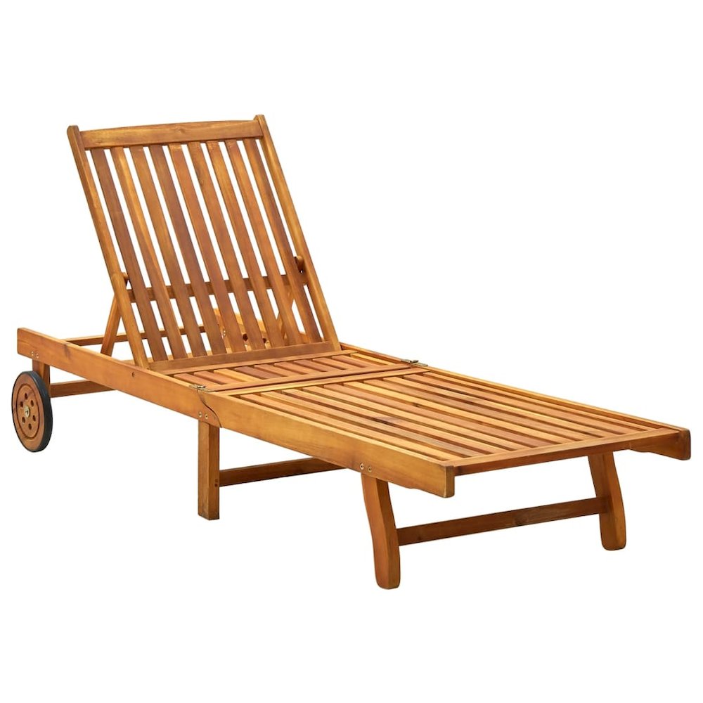 Sunlounger Brown with cream cushion Solid Acacia wood Standard - vidaXL