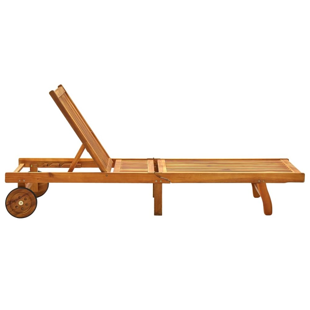 Sunlounger Brown with cream cushion Solid Acacia wood Standard - vidaXL
